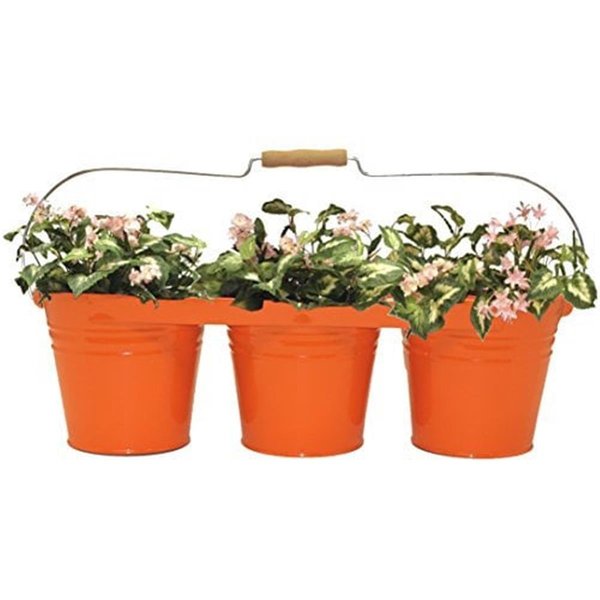 Next2Nature Enameled Galvanized Triple Planter with Wood Handle for 6.5 in. Pots, Tangerine NE2588673